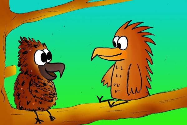 zwei gemalte Tiere auf einem Ast